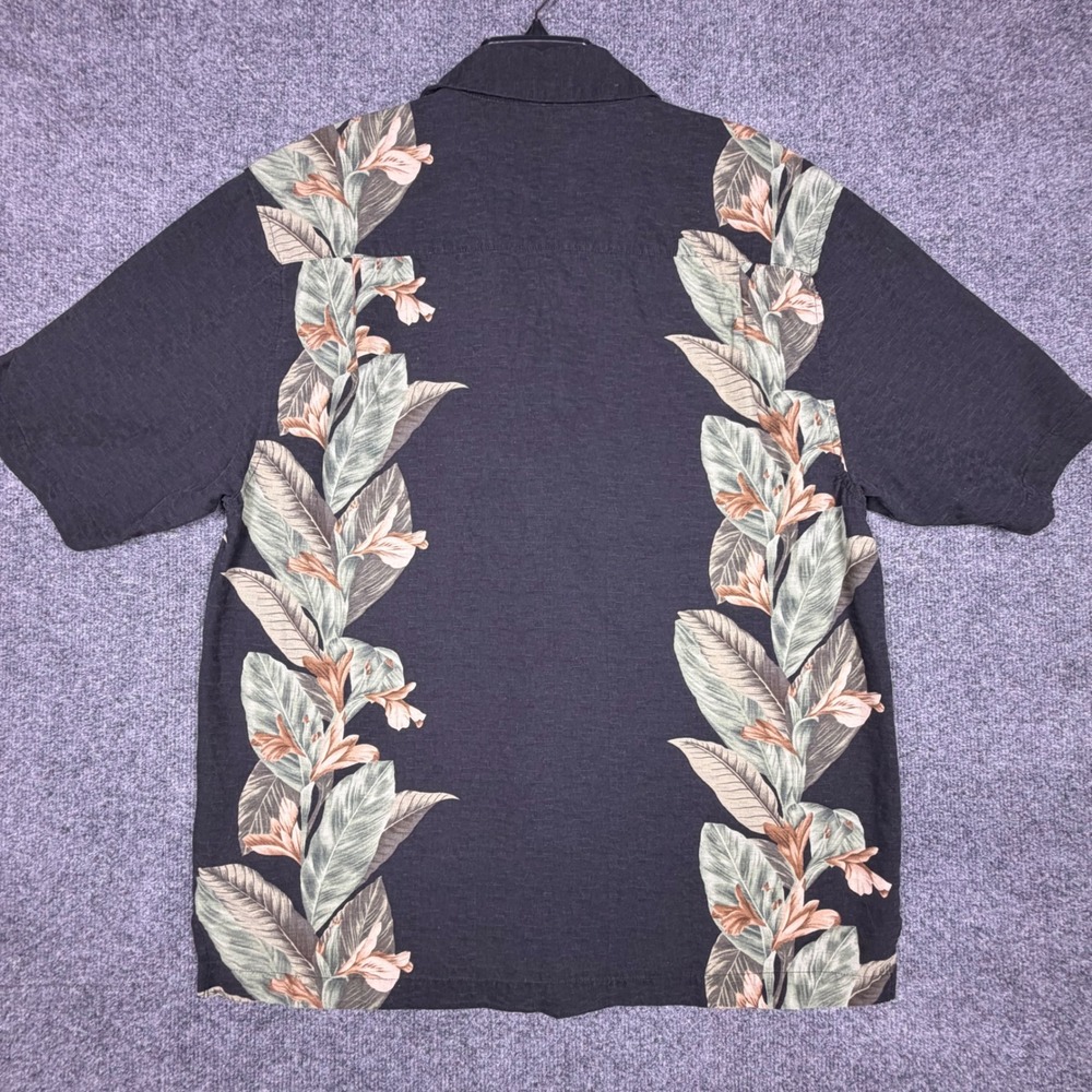 Jamaican Jaxx Mens Medium Black 100% Silk Floral Leaf Print Camp Shirt GPU 001 - Picture 2 of 7